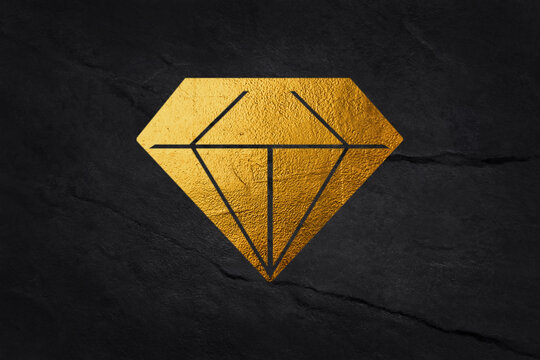 Luxury gold shape diamond isolated on black background. Vector line logo.