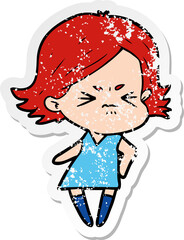 distressed sticker of a cartoon angry woman
