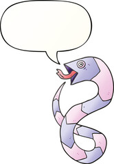 hissing cartoon snake and speech bubble in smooth gradient style