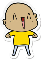 sticker of a happy cartoon bald man