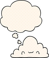 cute cartoon cloud and thought bubble in comic book style