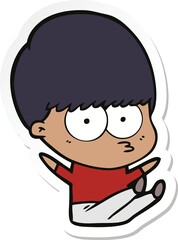 sticker of a nervous cartoon boy