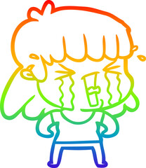 rainbow gradient line drawing cartoon woman in tears
