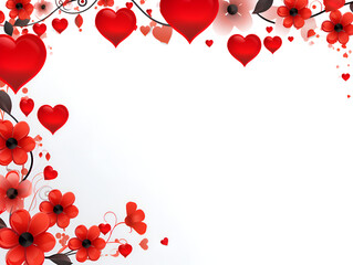 Abstract frame with red hearts and white copy space background 