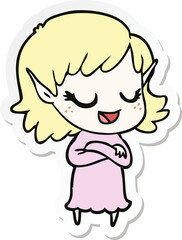 sticker of a happy cartoon elf girl