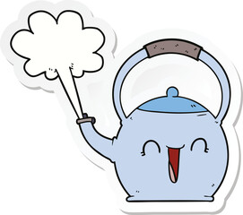 sticker of a cartoon boiling kettle