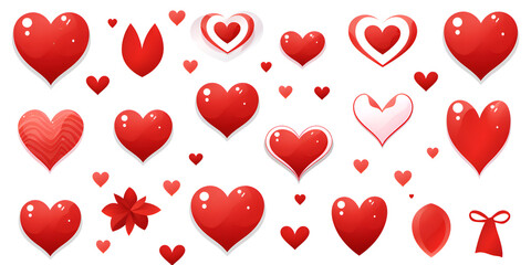 Set illustration of red hearts on white background 