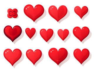 Set illustration of red hearts on white background 