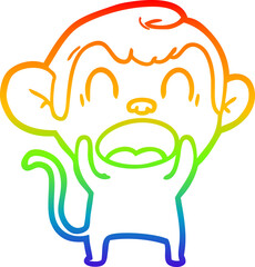 rainbow gradient line drawing shouting cartoon monkey