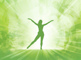 Green watercolor illustration silhouette of a dancing woman 