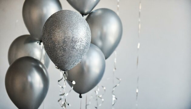 balões de aniversário prateados textura metálica e glitter