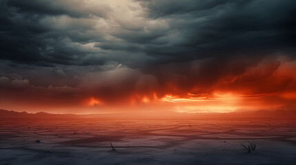 Fototapeta premium Stormy sky over the desert landscape background, 