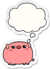 cute cartoon pig and thought bubble as a printed sticker
