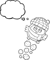 thought bubble cartoon cute little owl flying