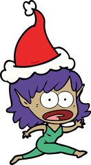 line drawing of a shocked elf girl wearing santa hat