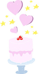 flat color illustration of a cartoon cake