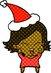 happy comic book style illustration of a girl wearing santa hat