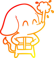 warm gradient line drawing cute cartoon elephant spouting water