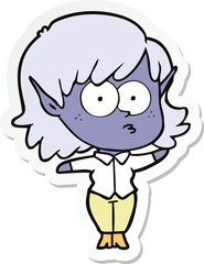 sticker of a cartoon elf girl staring