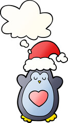 cute christmas penguin and thought bubble in smooth gradient style
