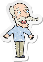 retro distressed sticker of a cartoon old man gasping in surprise