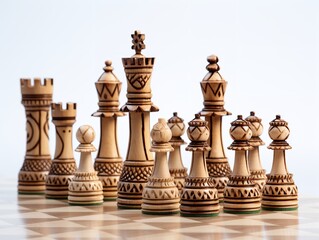Wooden Chess Set Strategy and Intelligence Isolated on White Background AI Generated