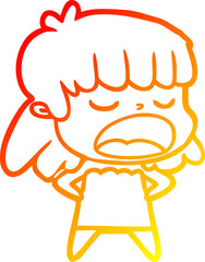 warm gradient line drawing cartoon woman talking loudly