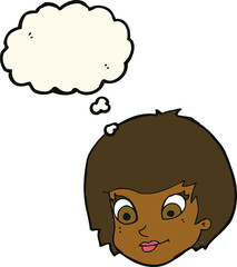 cartoon female face with thought bubble