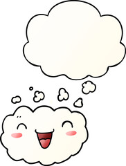 happy cartoon cloud and thought bubble in smooth gradient style