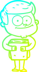 cold gradient line drawing cartoon happy man