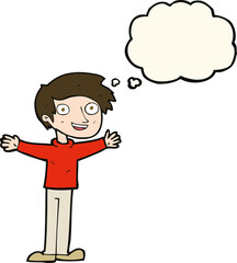 cartoon enthusiastic man with thought bubble