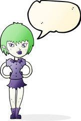 cartoon pretty vampire girl with speech bubble