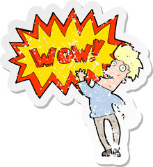 retro distressed sticker of a cartoon amazed man