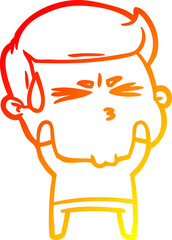 warm gradient line drawing cartoon frustrated man