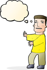cartoon man gesturing with thought bubble