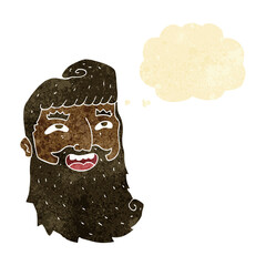 cartoon man with beard laughing with thought bubble