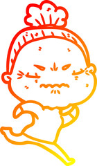 warm gradient line drawing cartoon annoyed old lady