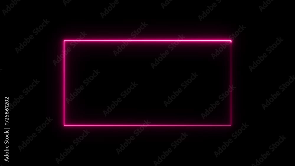 Poster abstract glowing neon rectangle border line animation 4k. neon effect rectangle frame.