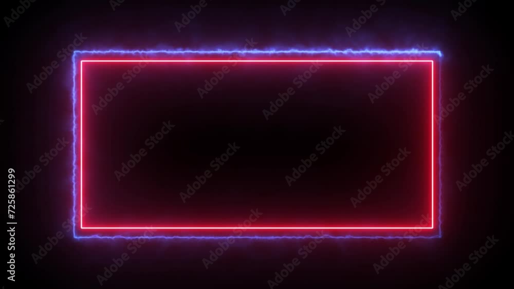 Poster abstract glowing neon rectangle border line animation 4k. neon effect rectangle frame.