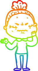 rainbow gradient line drawing cartoon annoyed old lady