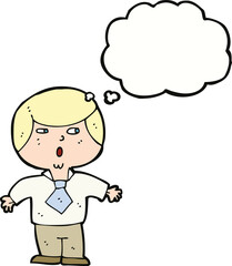 cartoon shocked boy with thought bubble
