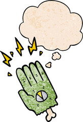 spooky halloween zombie hand and thought bubble in grunge texture pattern style