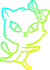 cold gradient line drawing cartoon cat