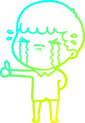 cold gradient line drawing cartoon man crying