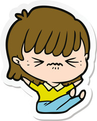 sticker of a annoyed cartoon girl falling over