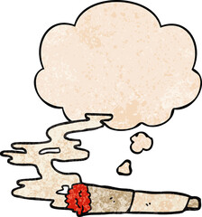 cartoon cigarette and thought bubble in grunge texture pattern style
