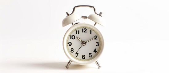 Isolated white alarm clock on white background.