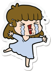 sticker of a cartoon woman in tears