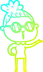 cold gradient line drawing cartoon woman wearing spectacles