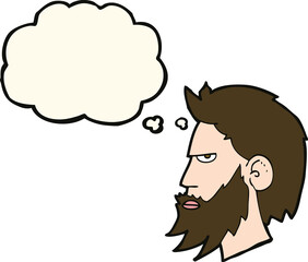 cartoon man with beard with thought bubble